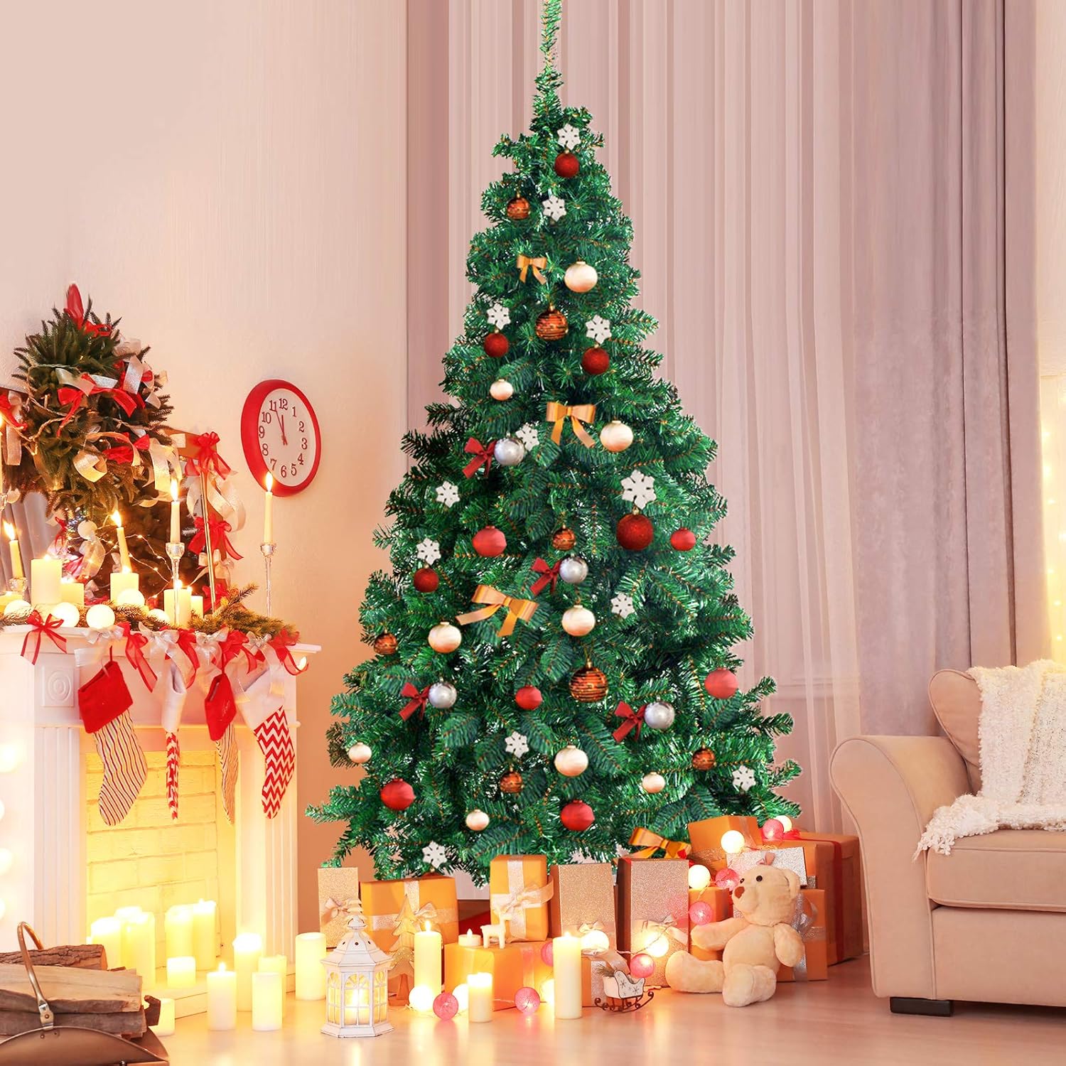 Albero Di Natale Artificiale 210 Cm - 1640 Rami In PVC, Verde Realistico, Base In Ferro, Montaggio Facile (Senza Addobbi)