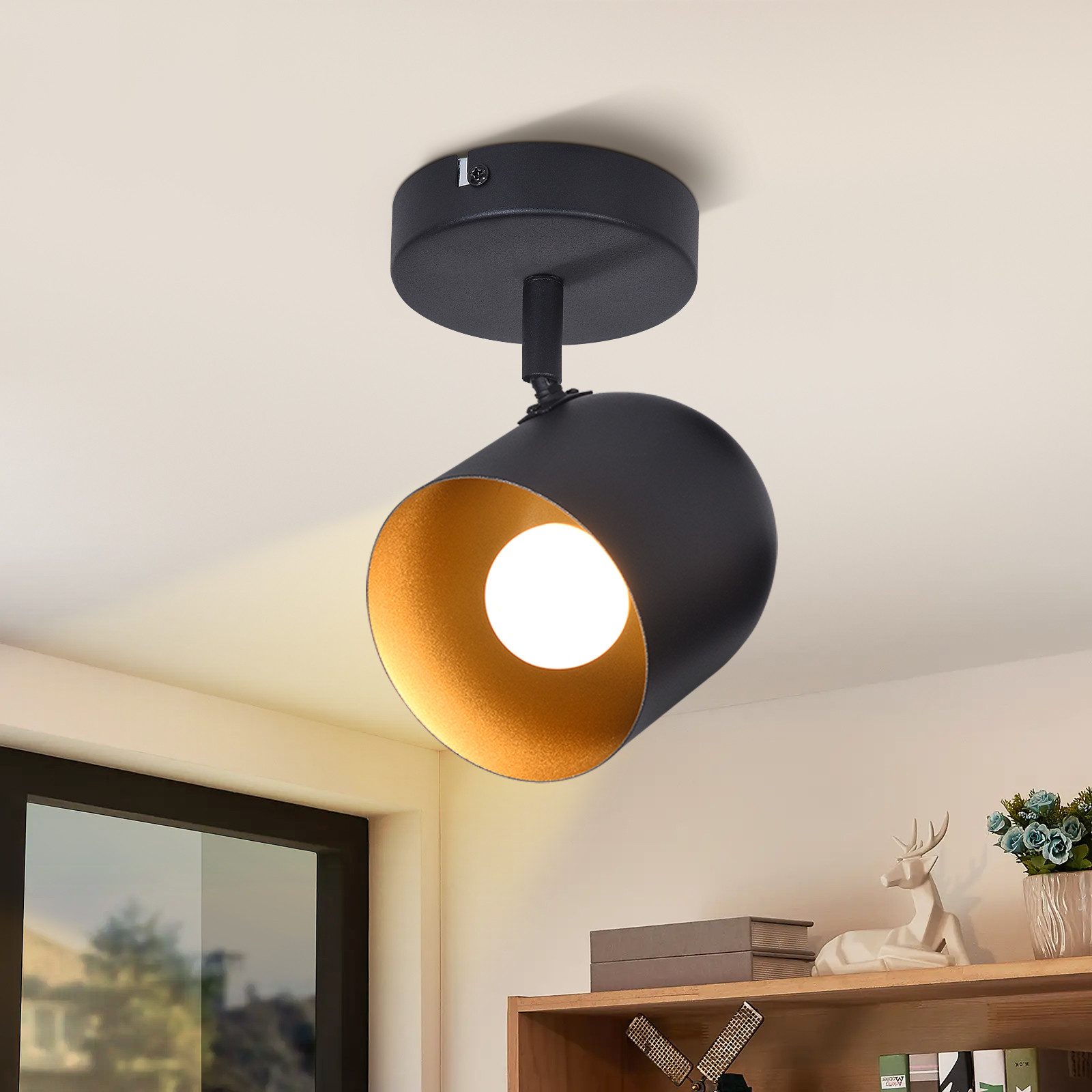 Nettlife Reflektorowa sufitowy 1-punktowy E14, czarno-złoty, Lampa industrialna vintage do przedpokoju