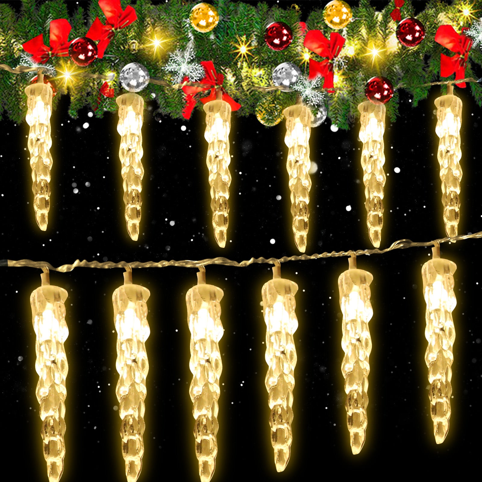 Guirlande Lumineuse Glaçons Extérieur 3,5 M - 96 LED, 8 Modes, Minuterie, IP44, Pour Balcons, Gouttières, Noël
