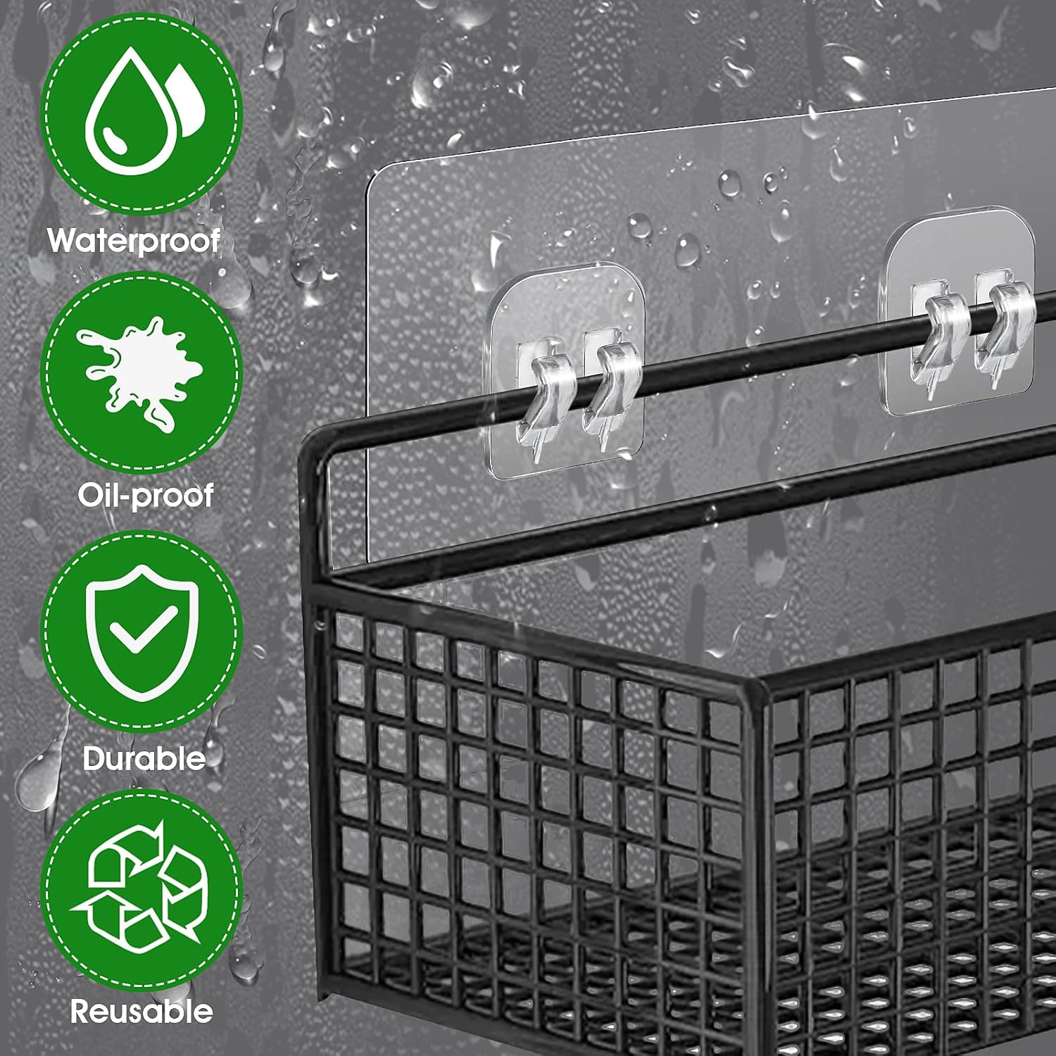 Confezione da 4 ganci adesivi di ricambio per mensole, ganci da parete impermeabili per il bagno, ganci per appendere senza forare - 4