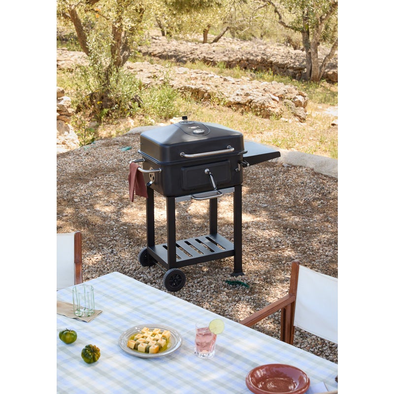 BBQ SMOKEY PRO - Grill na węgiel drzewny z regulatorem żaru i stolikiem bocznym