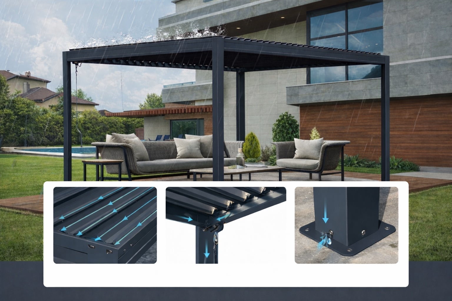 Pergola Altana Tarasowa Aluminiowa z otwieranym dachem Antracyt 3x4m - 4