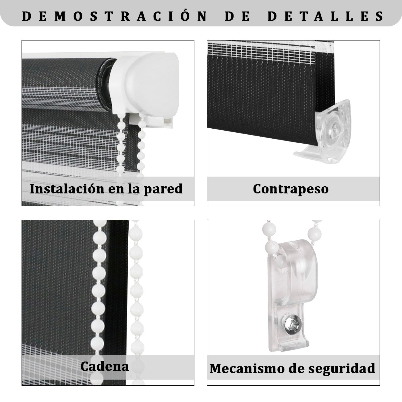 Estor Enrollable de Doble Capa, Noche y Día, AITSSE, Poliéster (120 x 180 cm, Negro)Fácil Instalación - 3