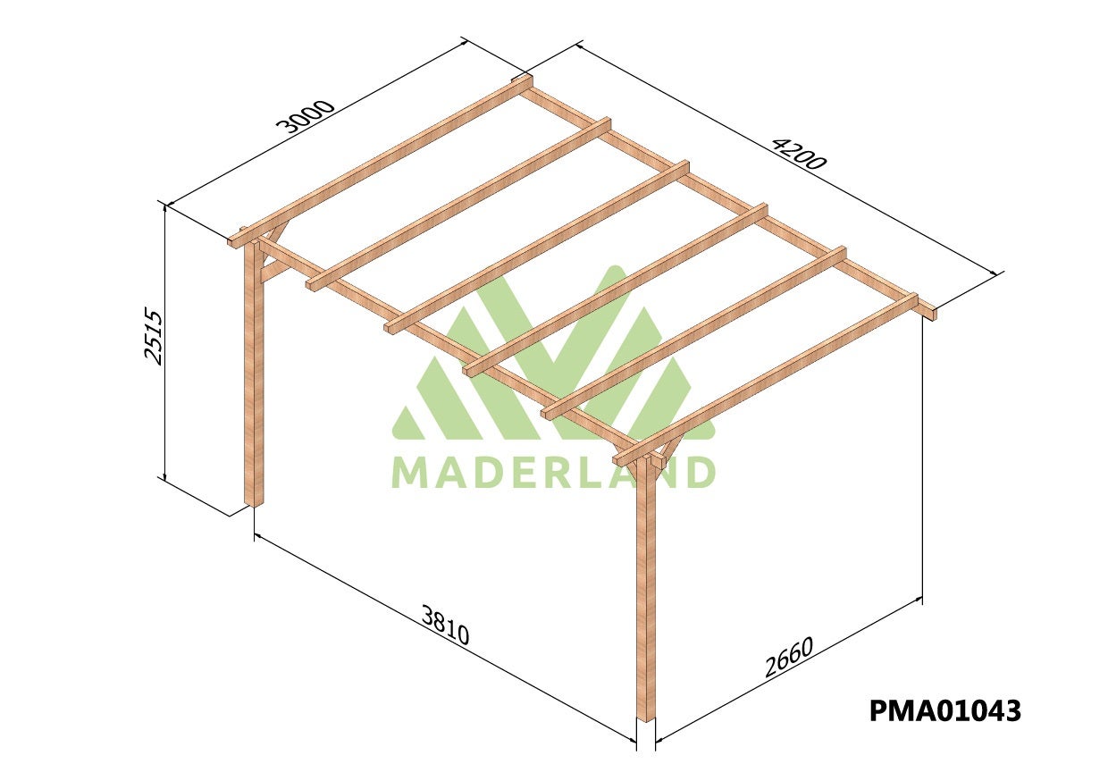 Pérgola madera adosada OVIEDO • 420x300 cm • tratada • resistente - 2