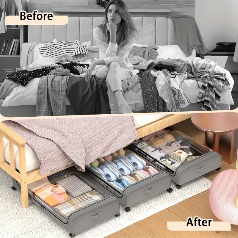 MINICLOSS　Rangement sous le lit, bacs à roulettes avec couvercle, pour vêtements et linge de lit, organisation de la maison (noir, arc) - 7
