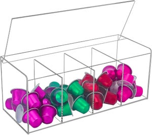 Organisateur Transparent Pour Capsules De Café LOLIPPYY – Boîte De Rangement 3 Compartiments En Acrylique Pour Dosettes Nespresso, Thé Et Petits Objets Cuisine/Bureau