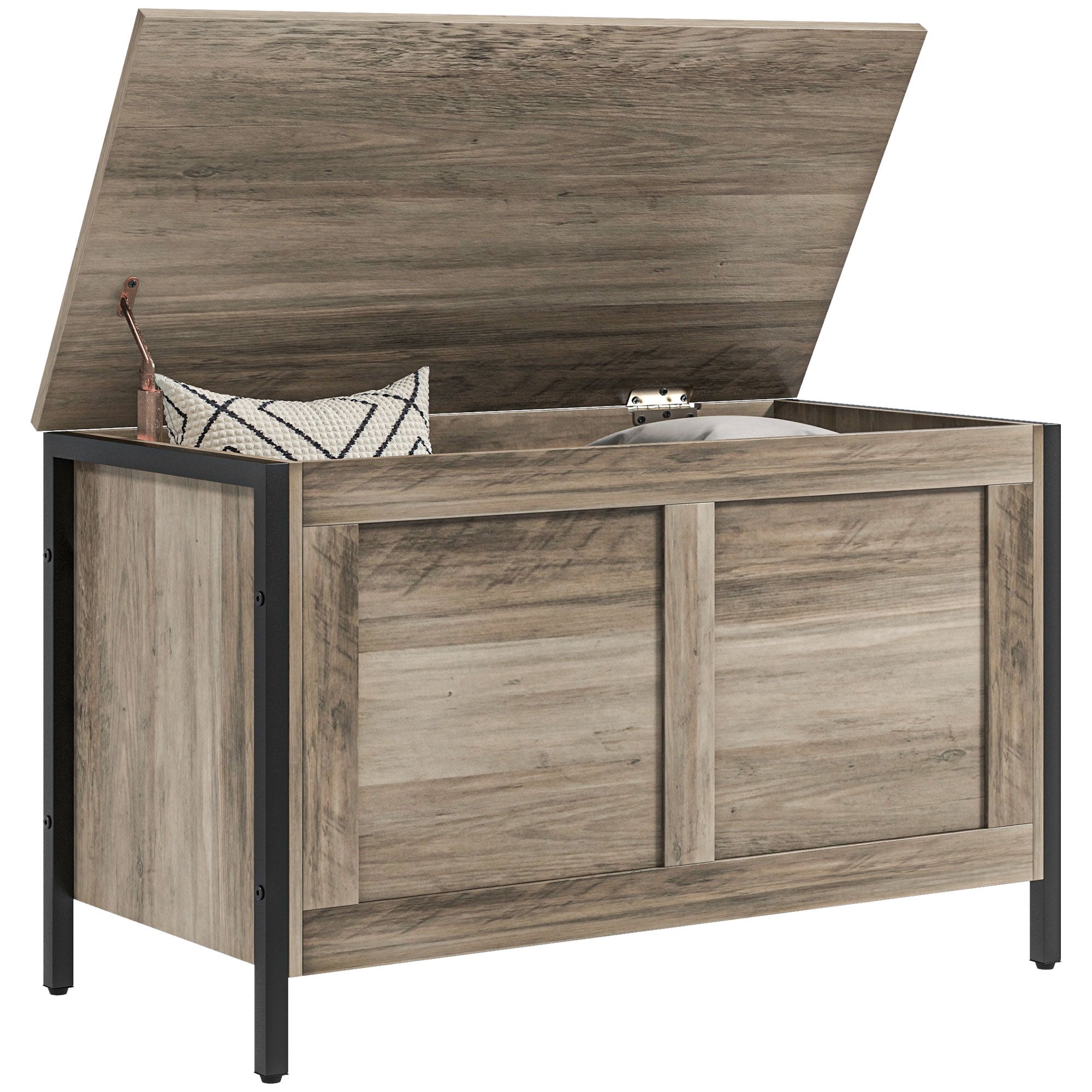 Baúl almacenamiento 95l banco versátil bisagra seguridad 80x40x50cm gris claro