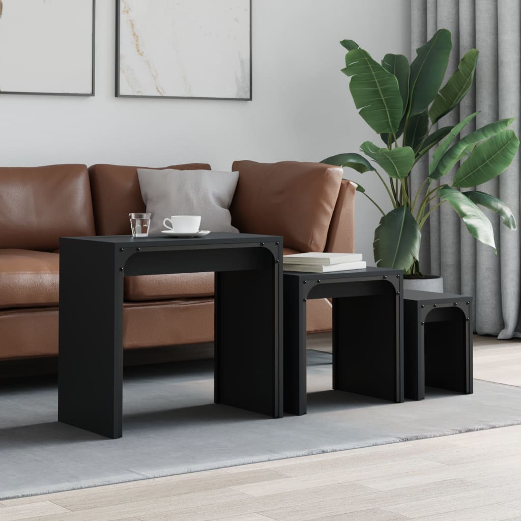 Tables basses | Tables gigognes | Bout de canapé 3 pcs noir bois d ...