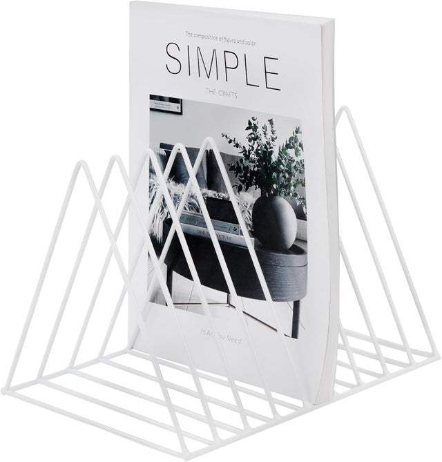 Support de Rangement pour Disques Vinyles, Porte Journaux Magazines Livres en Métal 9 Emplacements, Blanc