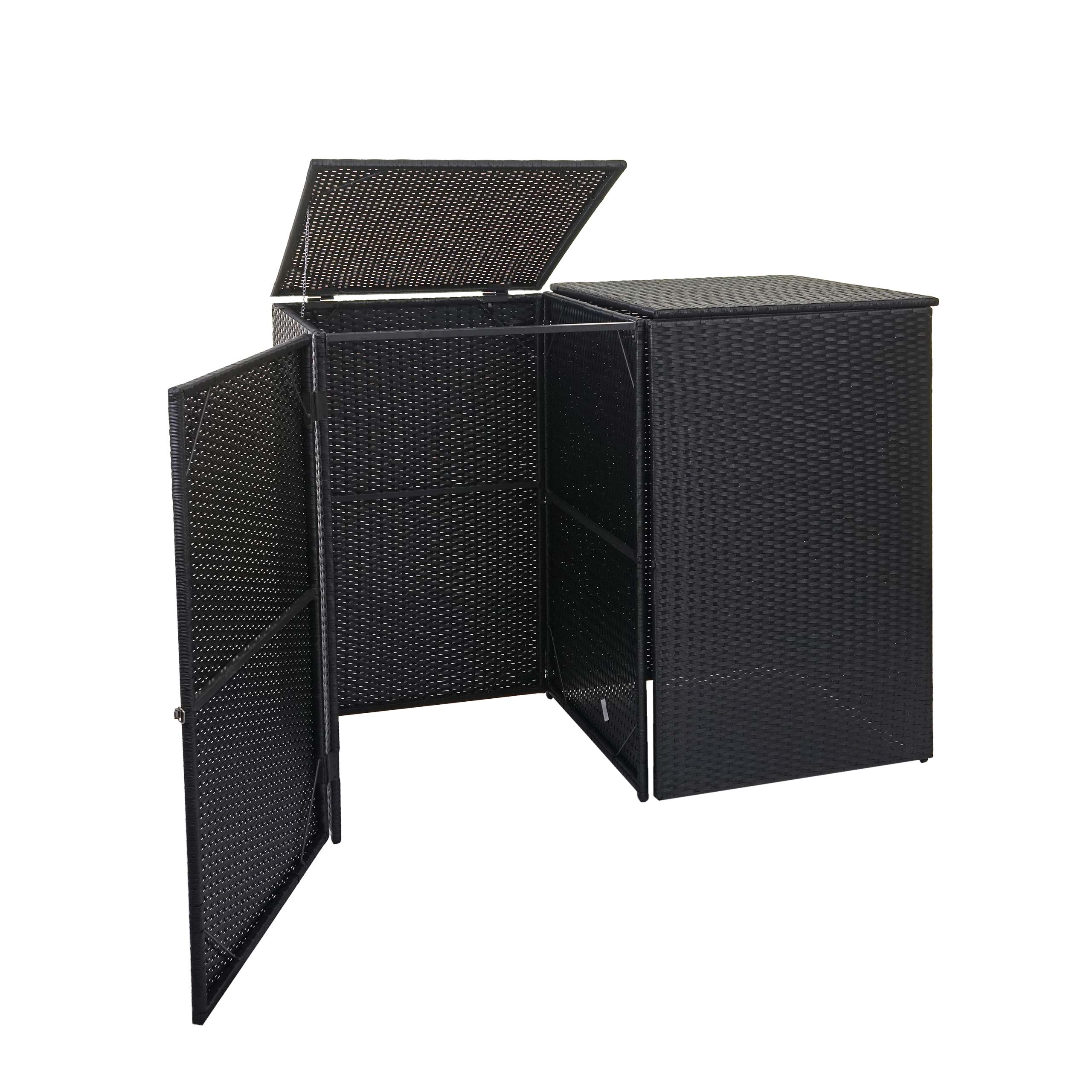 2 Copribidoni Per Cassonetti Spazzatura, HWC-E25 66x130x110 Cm, Struttura Acciaio E Rivestimento Polyrattan Grigio