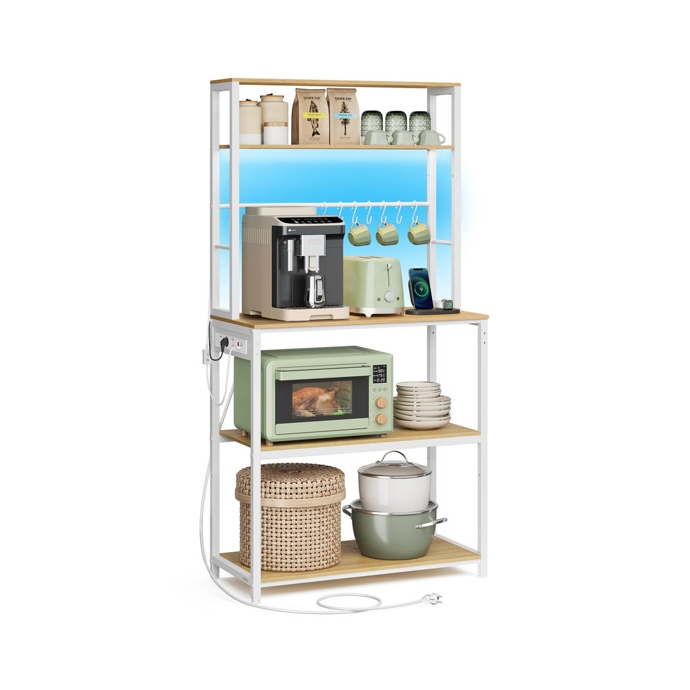 Vasagle Roble Dorado, Blanco Mate Estantería De Cocina Multifuncional Con Estantes Ajustables Y Ganchos, - Imagen 3