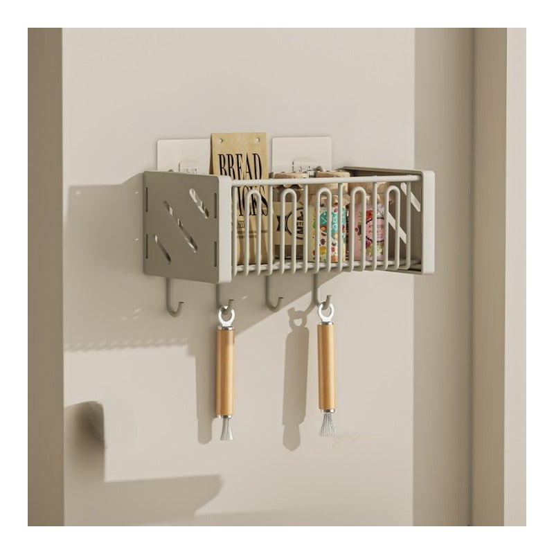 Stojak na warzywa i przyprawy, ścienny, z ociekaczem i haczykami, 4 sztuki, kremowo-biały, 27*15,5*10,5 cm