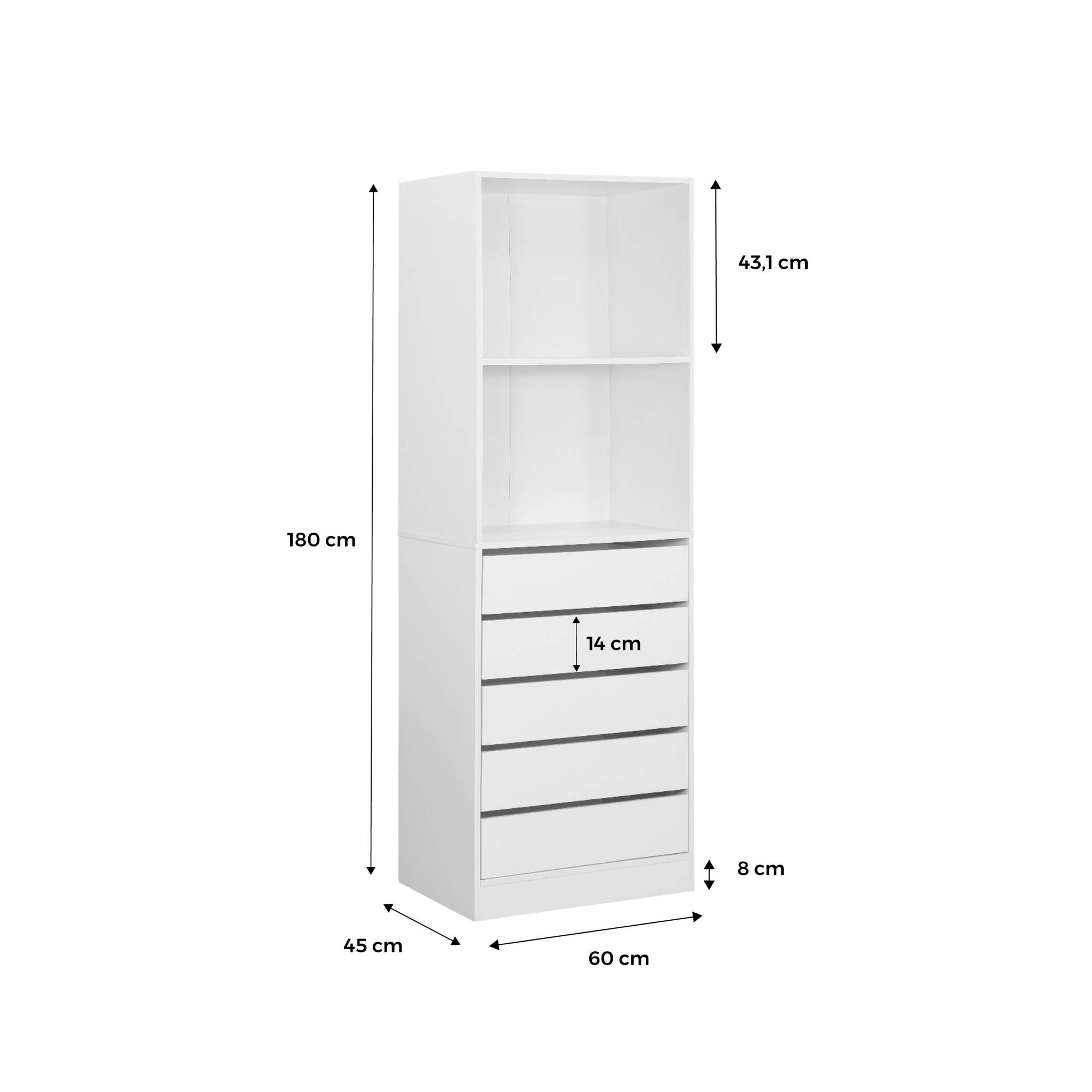 Module dressing avec 5 tiroirs et 2 étagères. blanc. panneaux stratifiés MODULO - 7