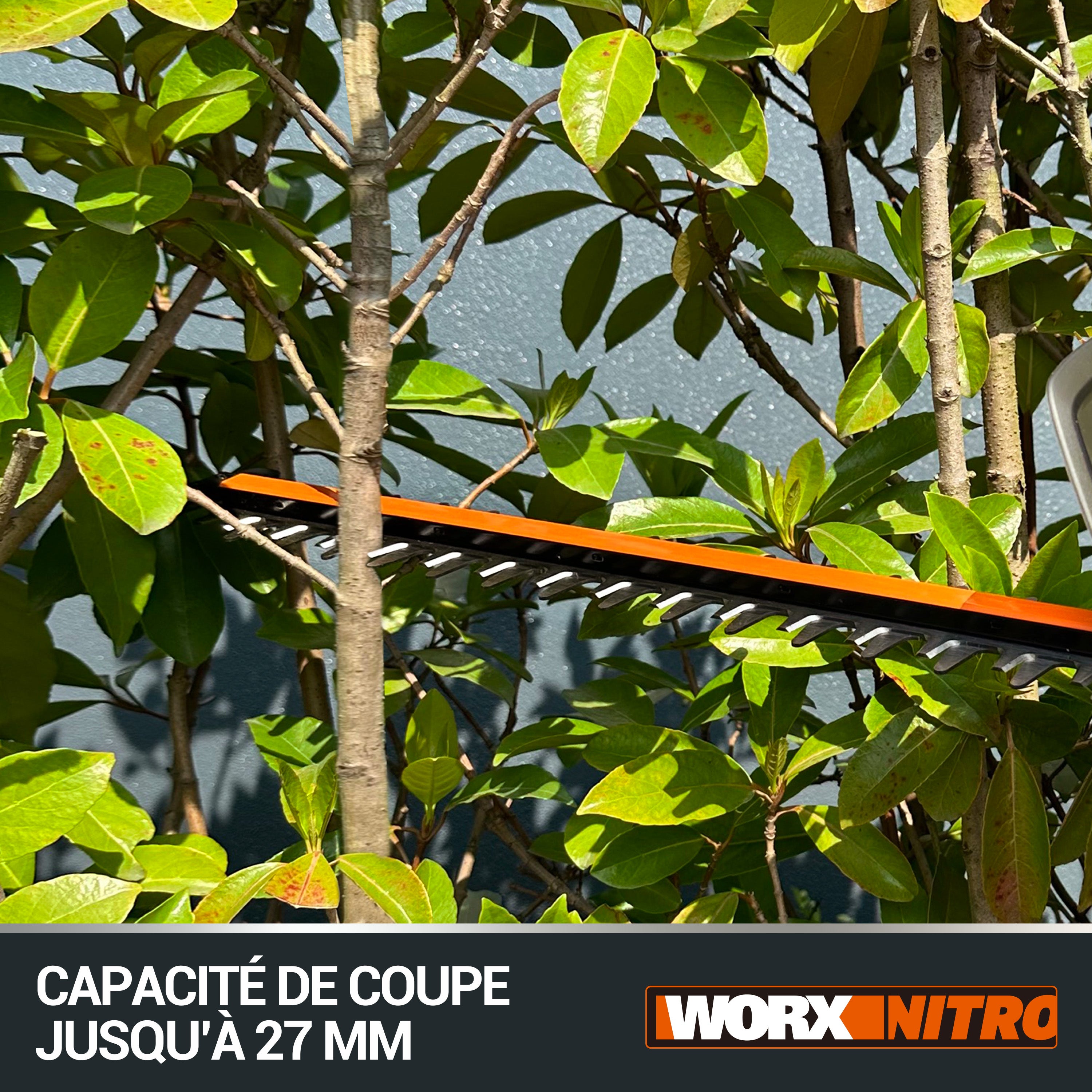 WORX Nitro WG263E.9 - Taille-haie sans fil, 18 V (20 V max), PowerShare, sans balais, longueur de coupe 54 cm, capacité de coupe max. 27 mm, - 4