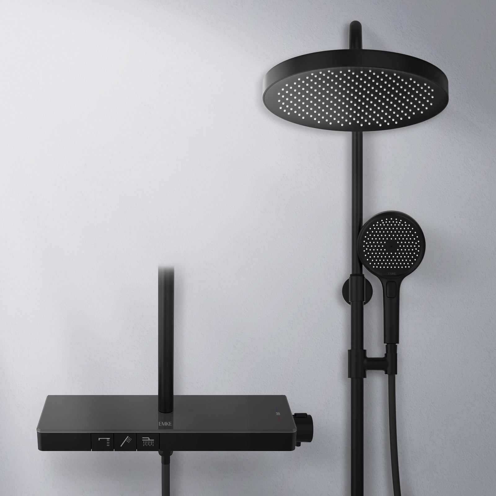 EMKE Kolumna prysznicowa z baterią termostatyczną, z deszczownica Ø32 cm, Matowa czerń