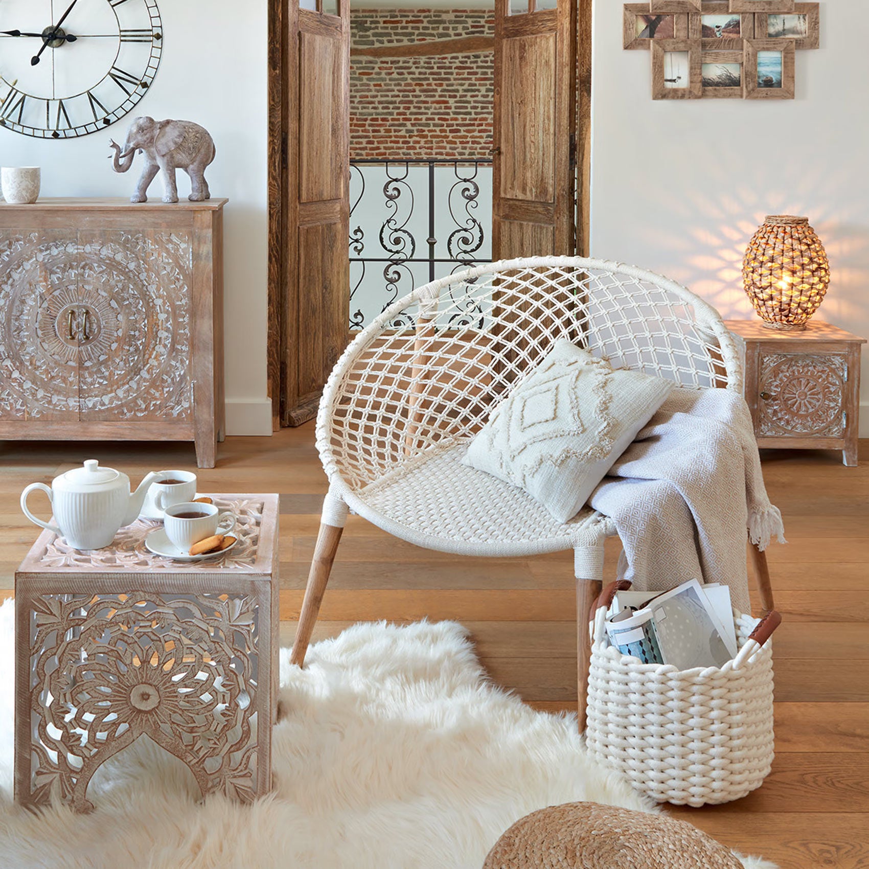 Coussin esprit berbère - Ivoire - 40x40 cm - Coton - 7