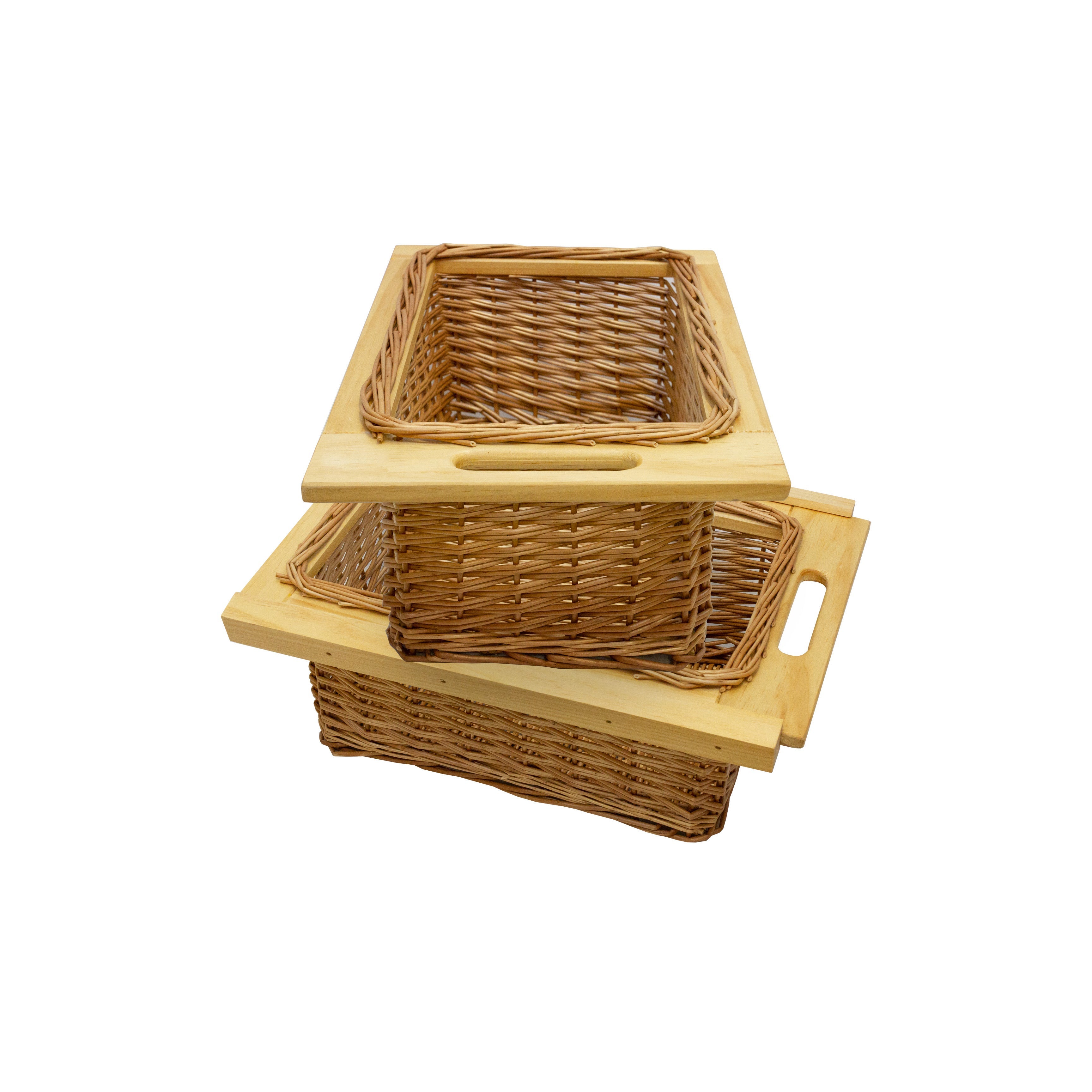 2x tire cesta mimbre madera pino maciza ratán cajón gaveta 400mm solución almacenamiento mueble cocina comedor despensa