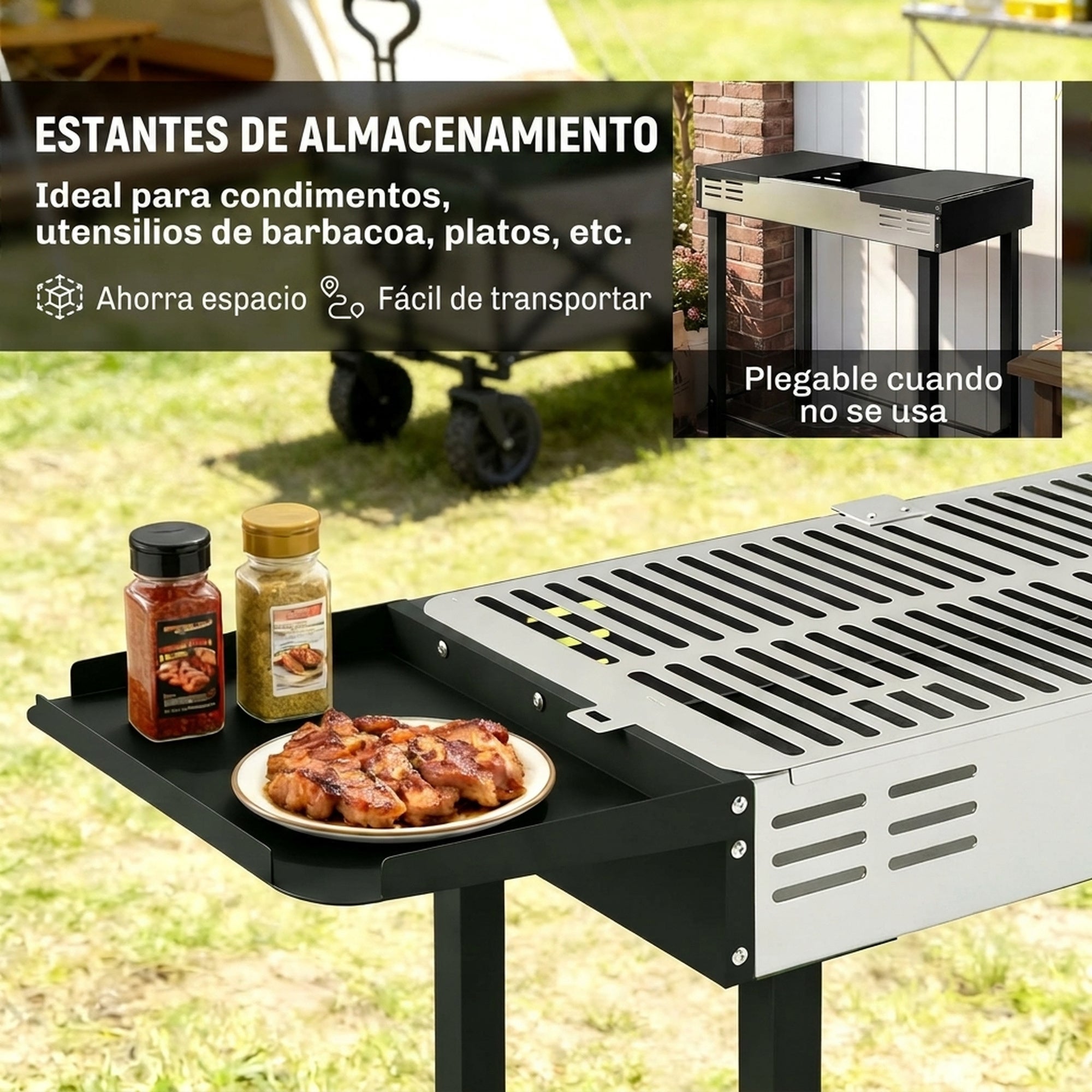 Barbecue a Carvão Outsunny Aço Inoxidável e Metal Preto e Prata 118x32x90 cm - 6