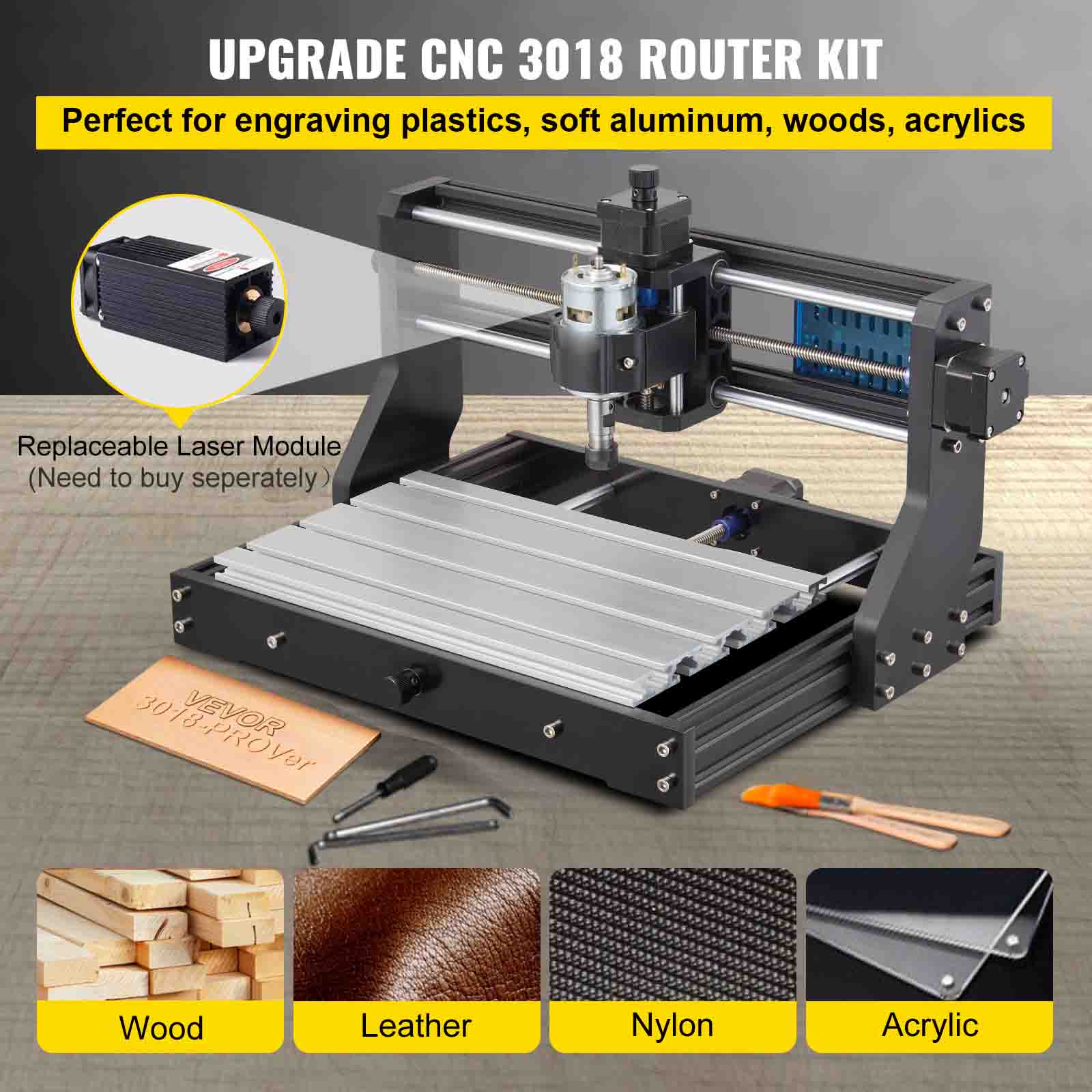 Máquina CNC SucceBuy 3018 Pro 300x180x45mm Mini gravador Controle GRBL com controlador offline,escultura 3 eixos,fresagem plástico,acrílico - 4