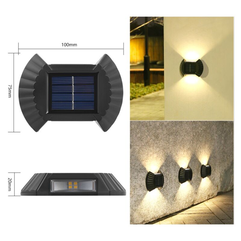 Lampa solarna Zestaw 4 solarnych lamp ściennych zewnętrznych IP65 do wodoodpornego ogrodzenia (Ciepłe światło)