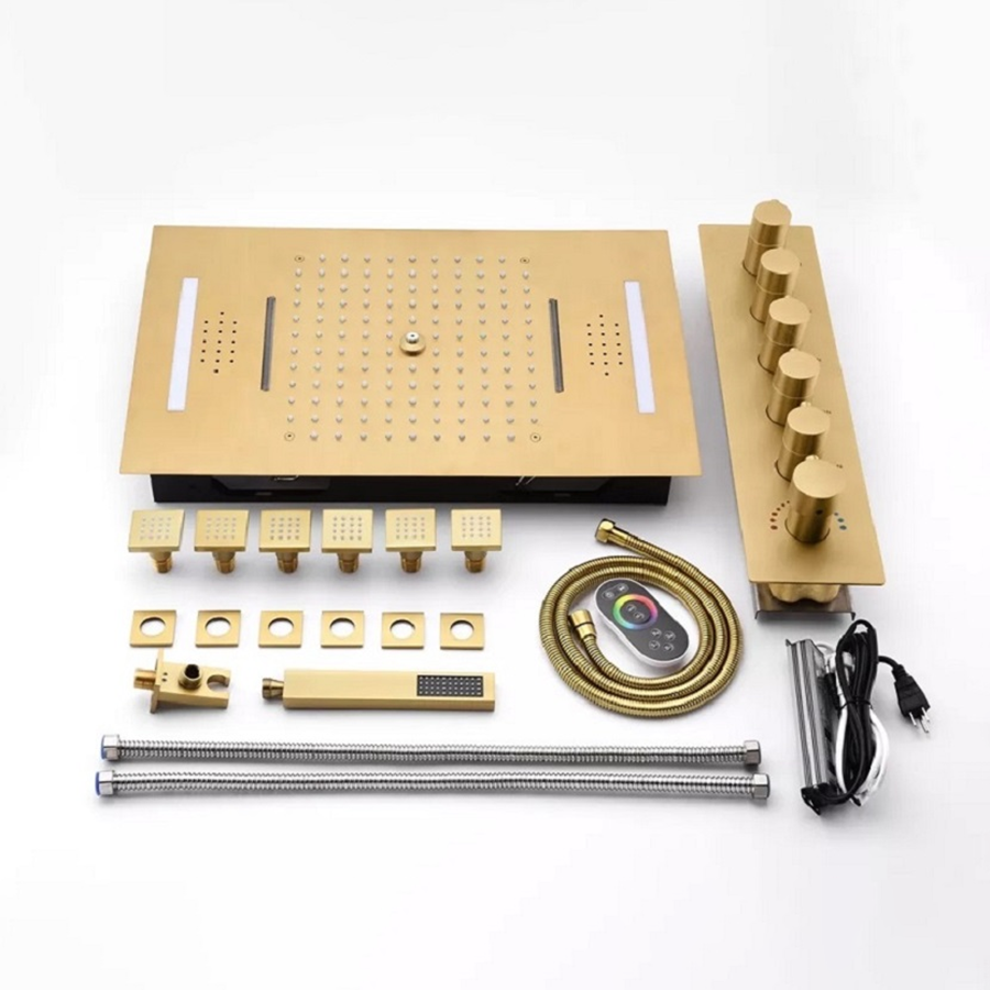 🚿 Jakarta – Ciel de pluie connecté doré avec LED et jets hydromassants - 8