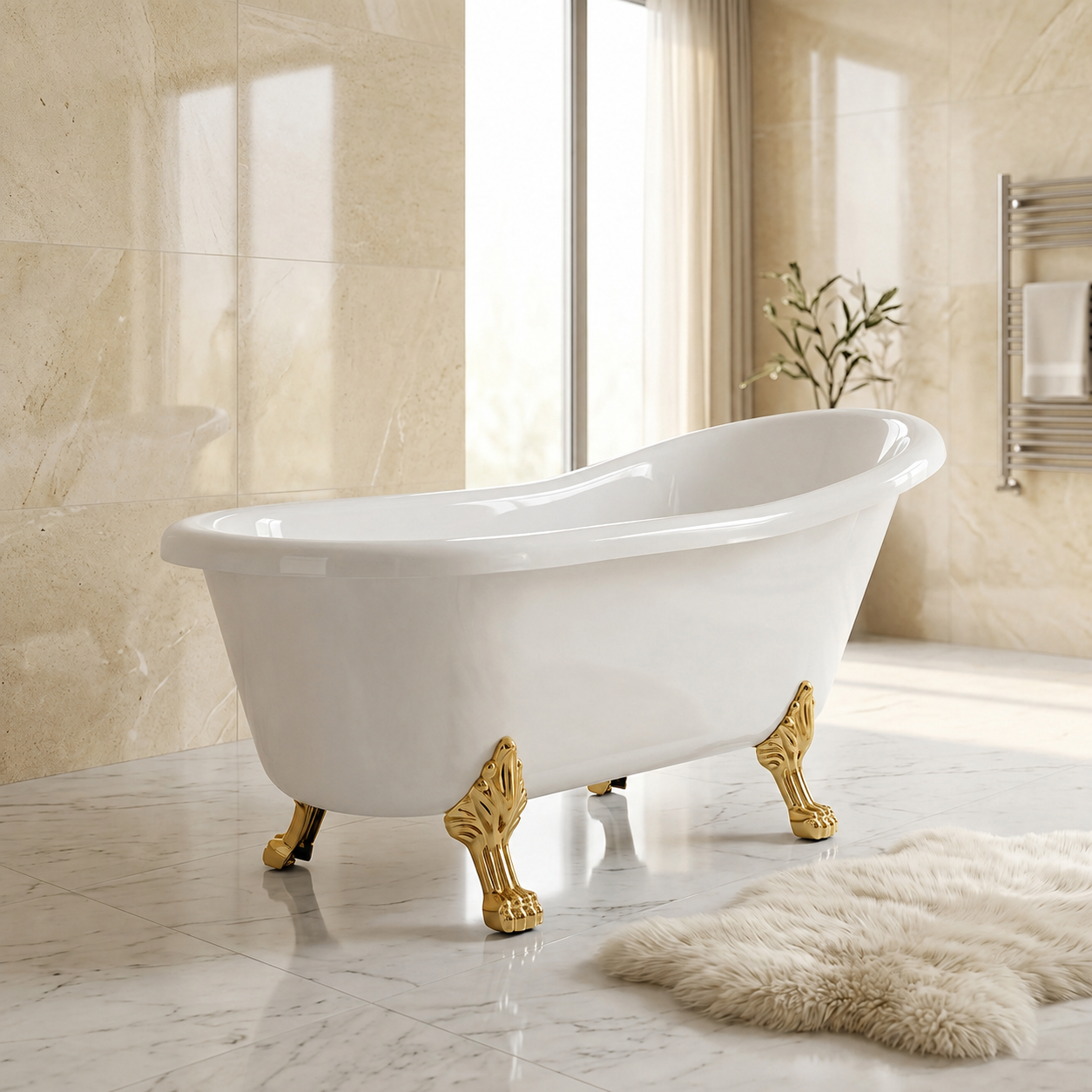 Baignoire îlot rétro 160x75 cm - 4 pieds patte de lion Doré Poli - Leona - 3
