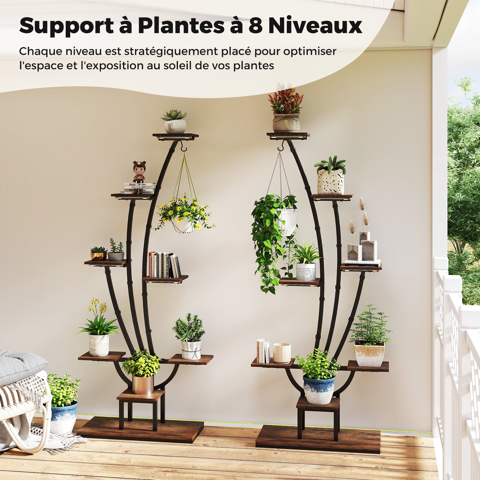 Support de Plante en Métal à 8 Niveaux, Étagère à Fleurs d'Intérieur avec Lampes à Lumières Réglables, Présentoir de Fleurs Décoratif pour Salon - 5