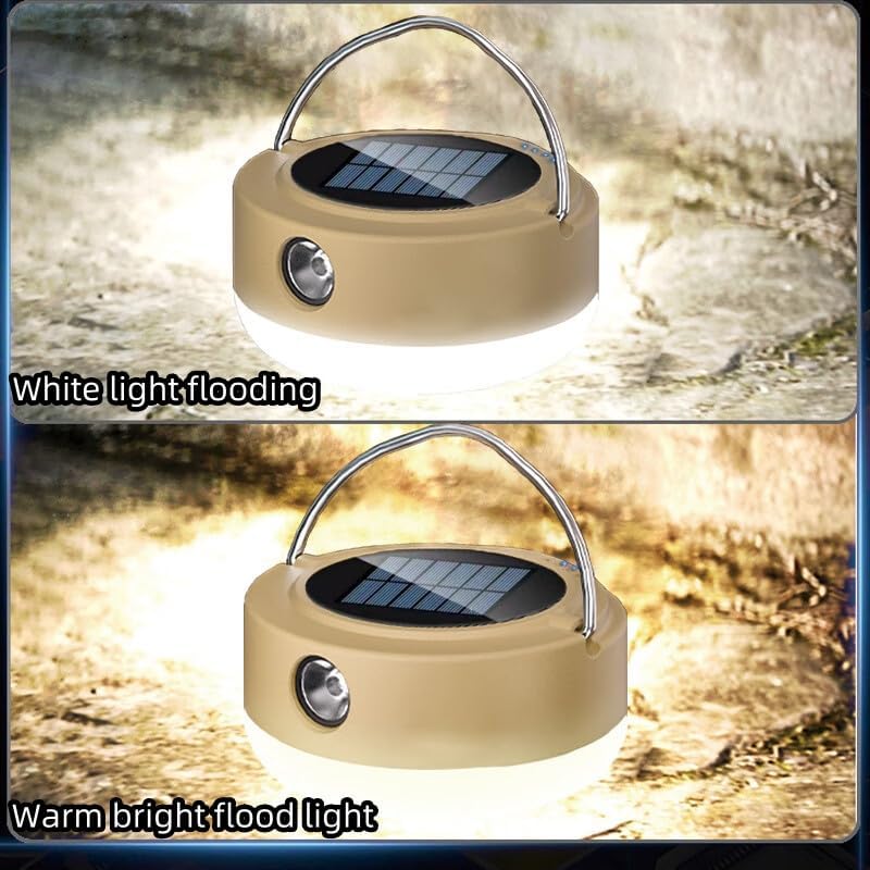 Latarka LED, solarna lampa kempingowa, oświetlenie zewnętrzne, wodoodporna lampa do namiotu, na przerwy w dostawie prądu i sytuacje awaryjne (khaki) - 4