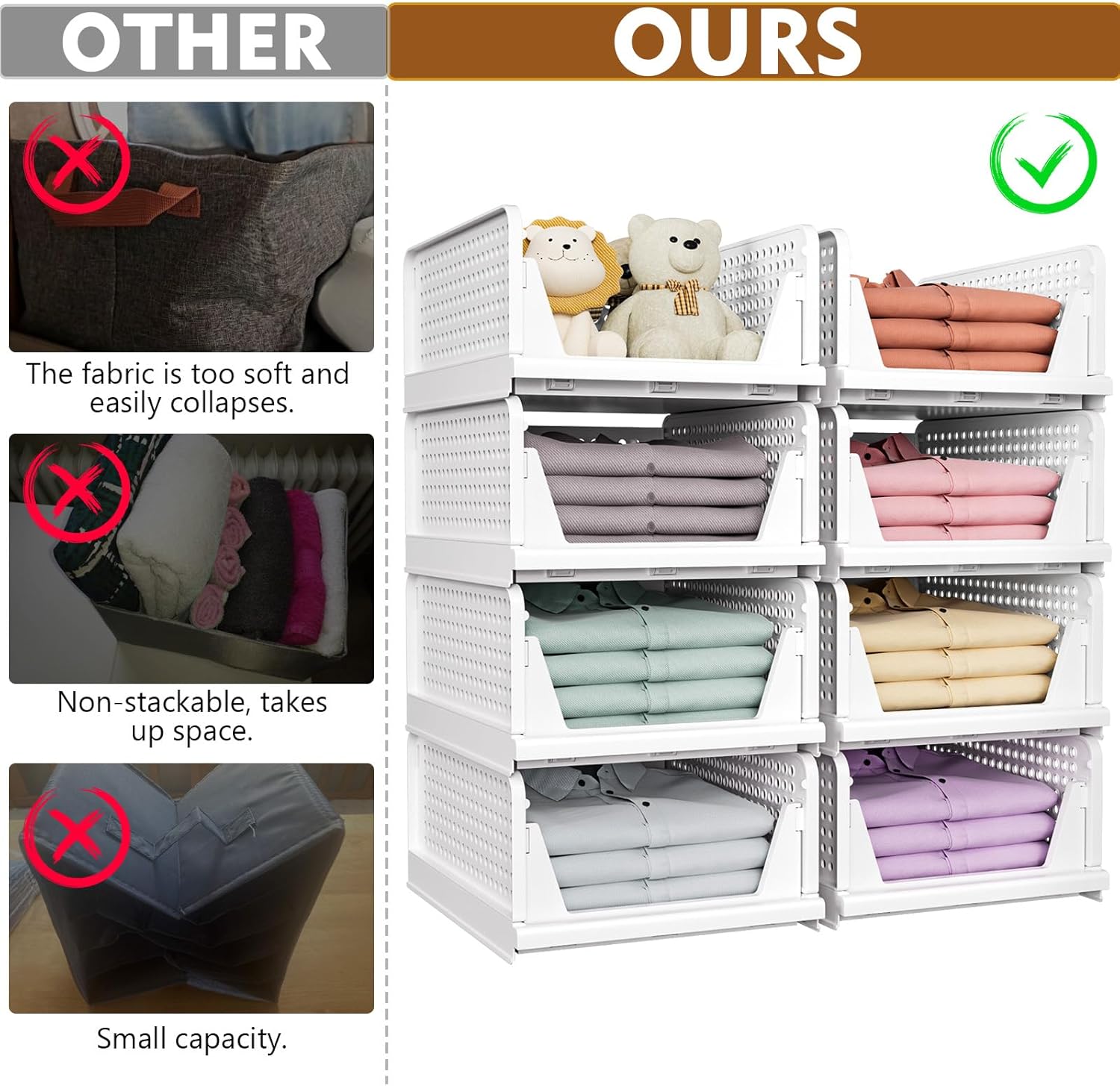 EigPluy Lot De 6 Paniers De Rangement Empilables Pour Armoires De Cuisine Et Salle De Bain - Blanc