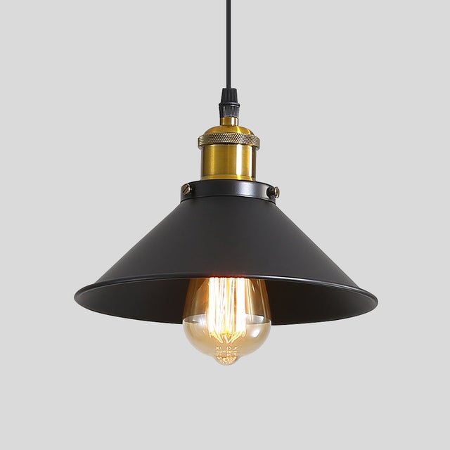 GOECO Lustre Industriel Noir Φ22 cm pour Ampoules E27, Suspension Luminaire Vintage au Style Culot Métallique, Parfait pour Salle à Manger et Salon