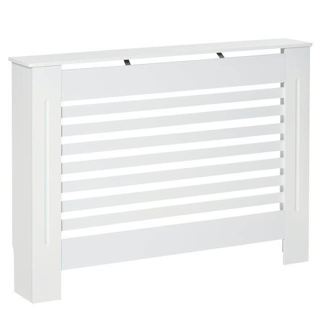 Cache-radiateur bois blanc radiateurs moderne anti-basculement lattes plan travail 112x19x81 cm