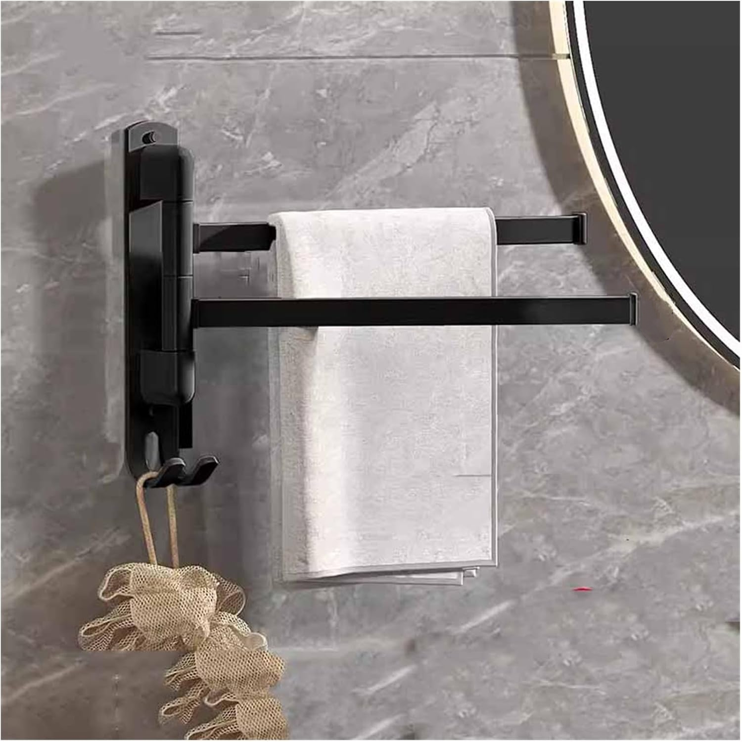 Samoprzylepny wieszak na ręczniki, nie wymaga wiercenia - Stal nierdzewna - Obrót o 180° - Z 2-ramiennym obrotowym uchwytem - Do łazienki, kuchni