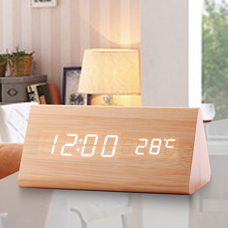 FUNNING-Réveil numérique à LED en bois avec commande vocale fonction