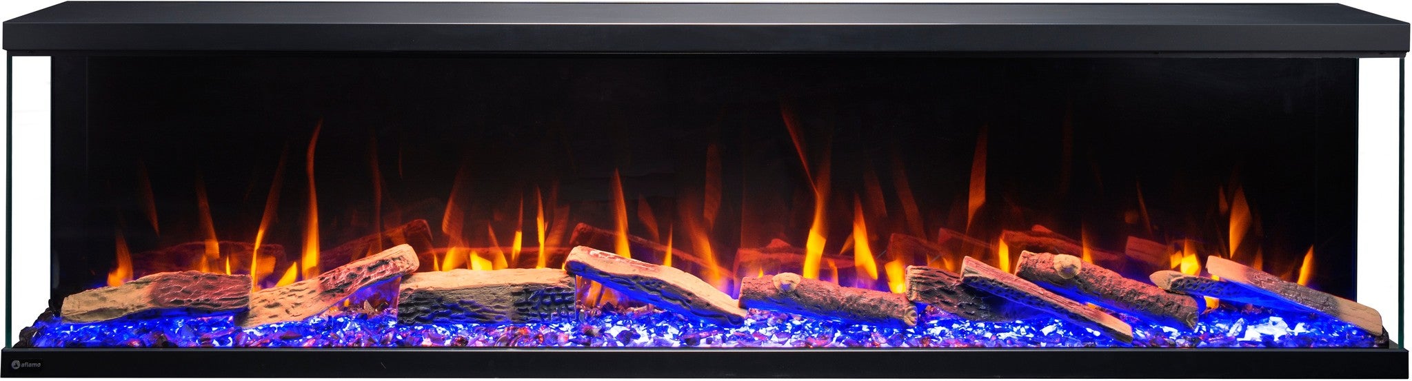 Trójstronny kominek elektryczny AFLAMO Unique 120 NH - ogień premium - na ścianę i do zabudowy - 120x46x23 cm - dekoracyjny kominek LED bez grzania - 6
