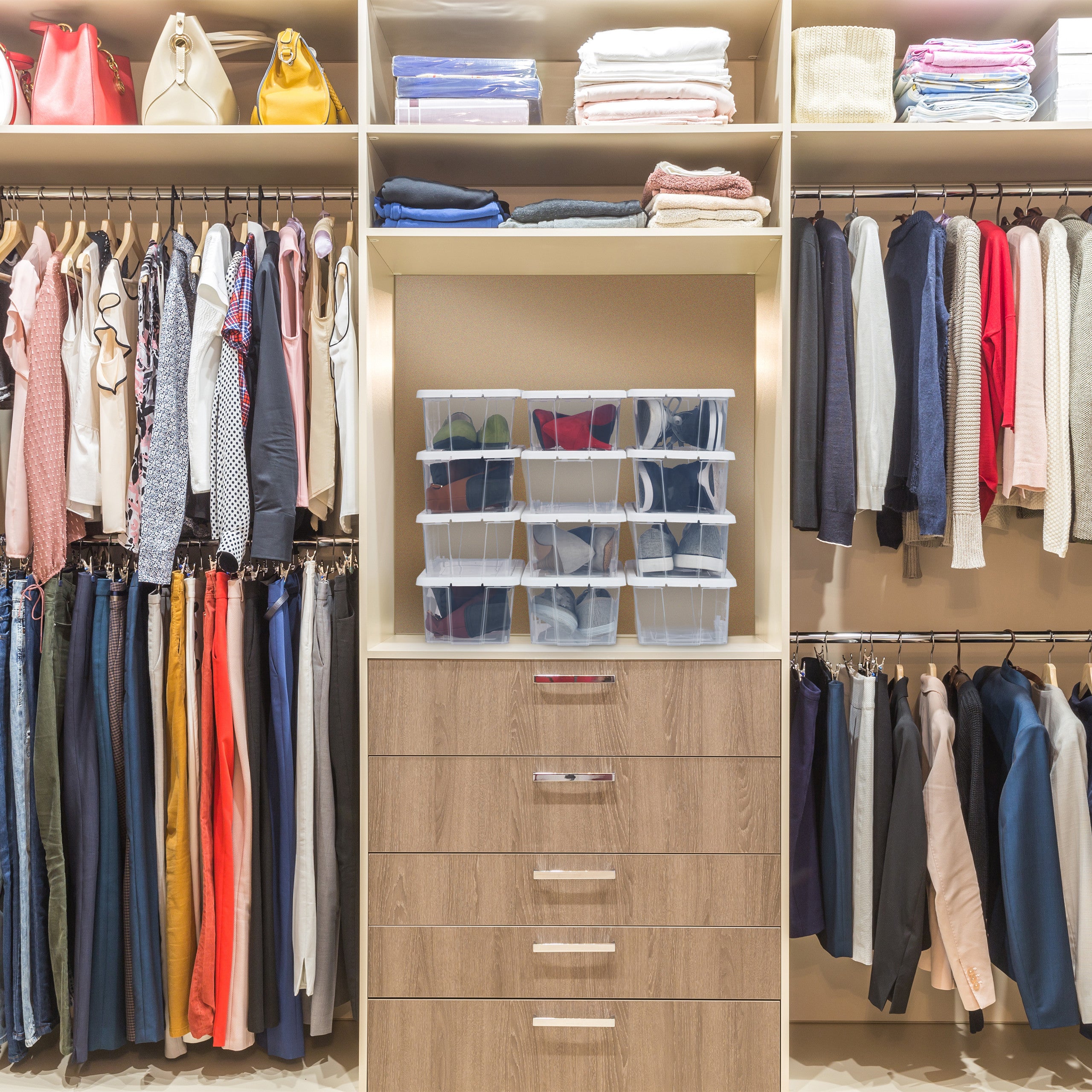 48x Set di Scatole di Plastica per Scarpe, Box Trasparenti Impilabili con Coperchio HLP 12,5x20x34,5cm, Bianche - 2