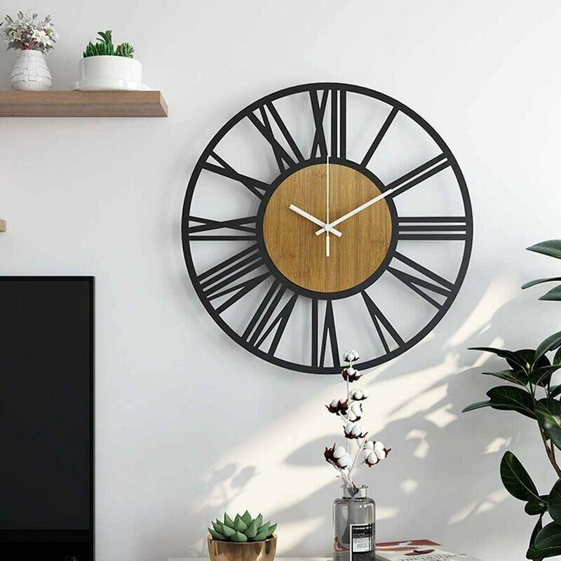 Le café - 40 cm Grande Horloge Murale Ronde en Bois Noir pour décoration de Salon, Chiffres Romains rétro, silencieuse, ne chatouille Pas, Convient p - 4