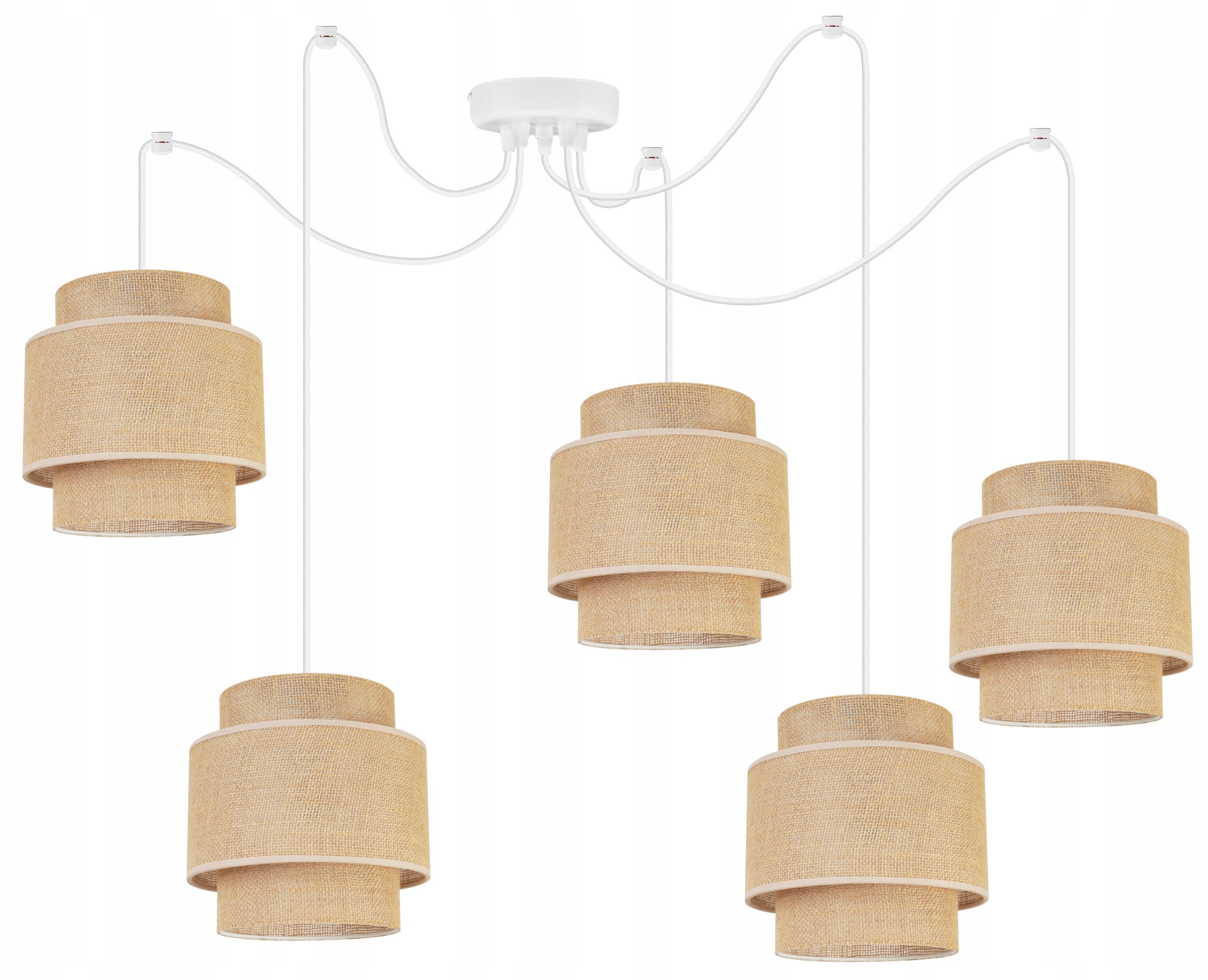 Lampa sufitowa wisząca Boho Pająk loft 5xE27 abażur juta biały/beżowy Light Home LH