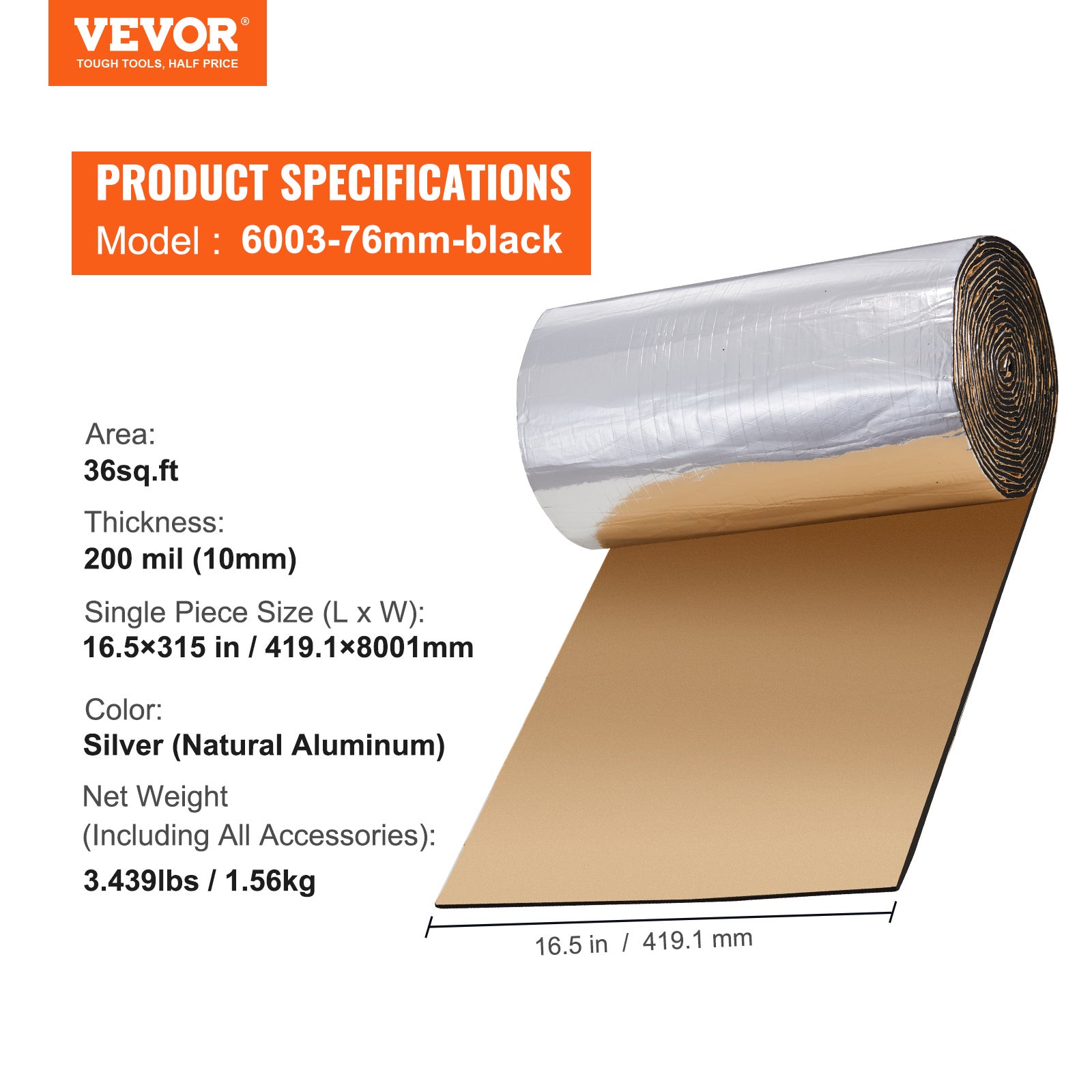 Tapis d'Isolation Phonique VEVOR 5,1 mm Insonorisation Voiture 3,3 m² Matériau Insonorisant Mousse Haute Densité Barrière Thermique Tapis d'Isolation - 7