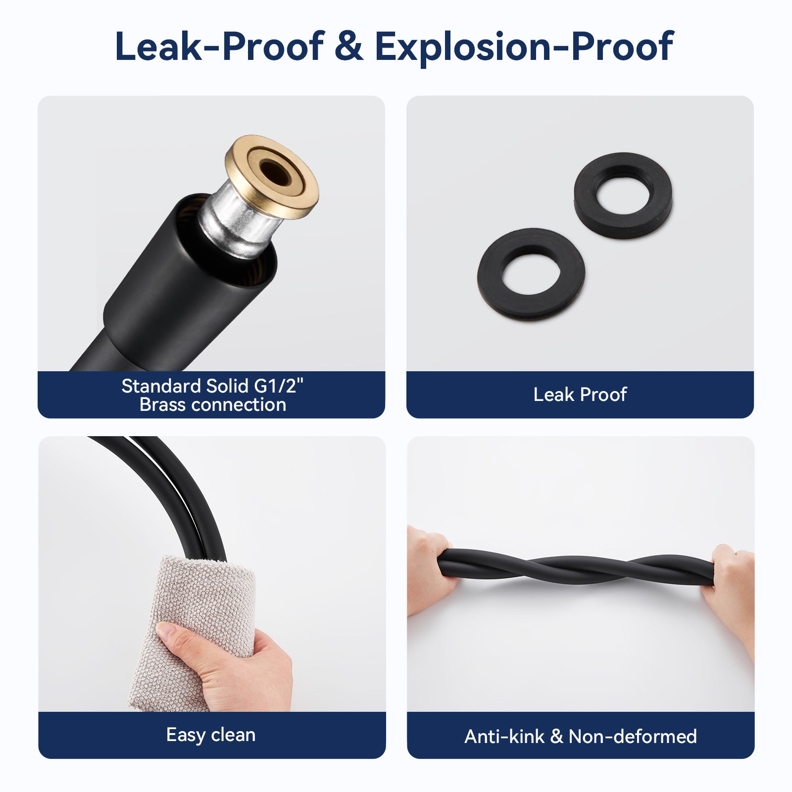 Lonheo max Flexible de Douche Universel (G1/2 pouces,1.5M),Noir， Tuyau de Douche Anti-Torsion et Anti-Pliure - 8