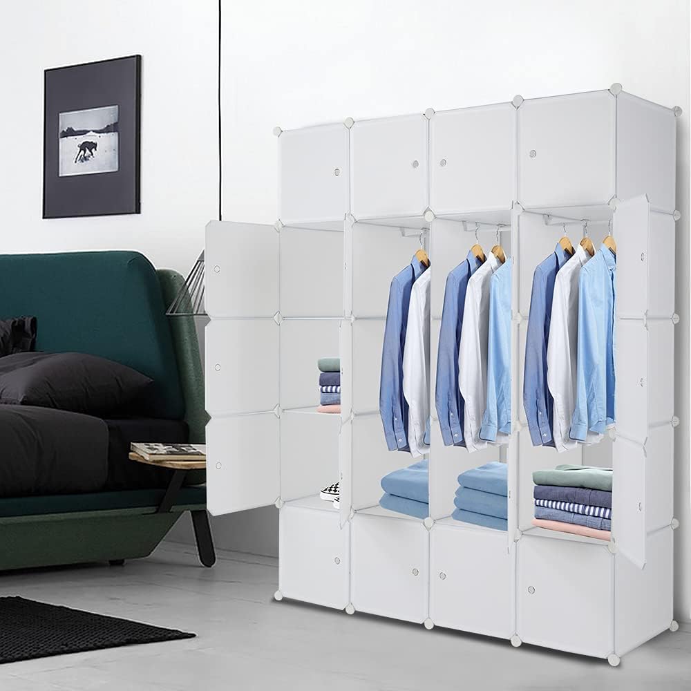 Armoire Penderie Modulable 20 Cubes, Étagère de Rangement avec Portes ...