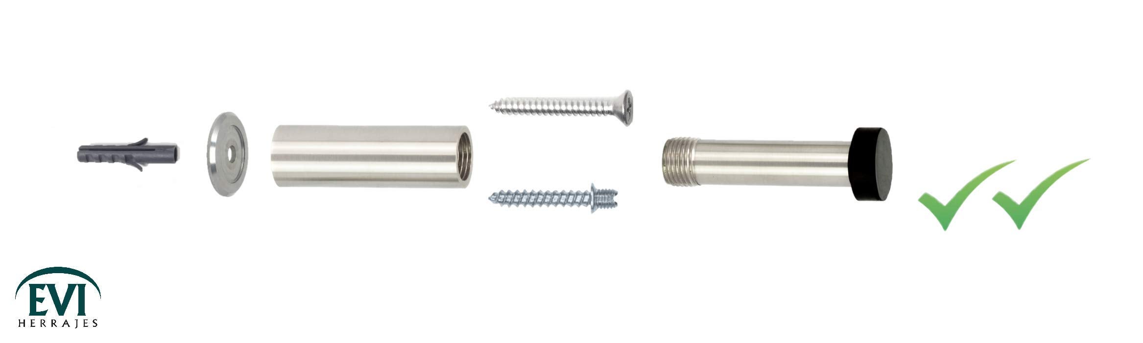 Butoir mural réglable | Installation à vis | Acier inoxydable | Finition mate | Caoutchouc noir | 88-125 mm | I-182-TPRAM - 4