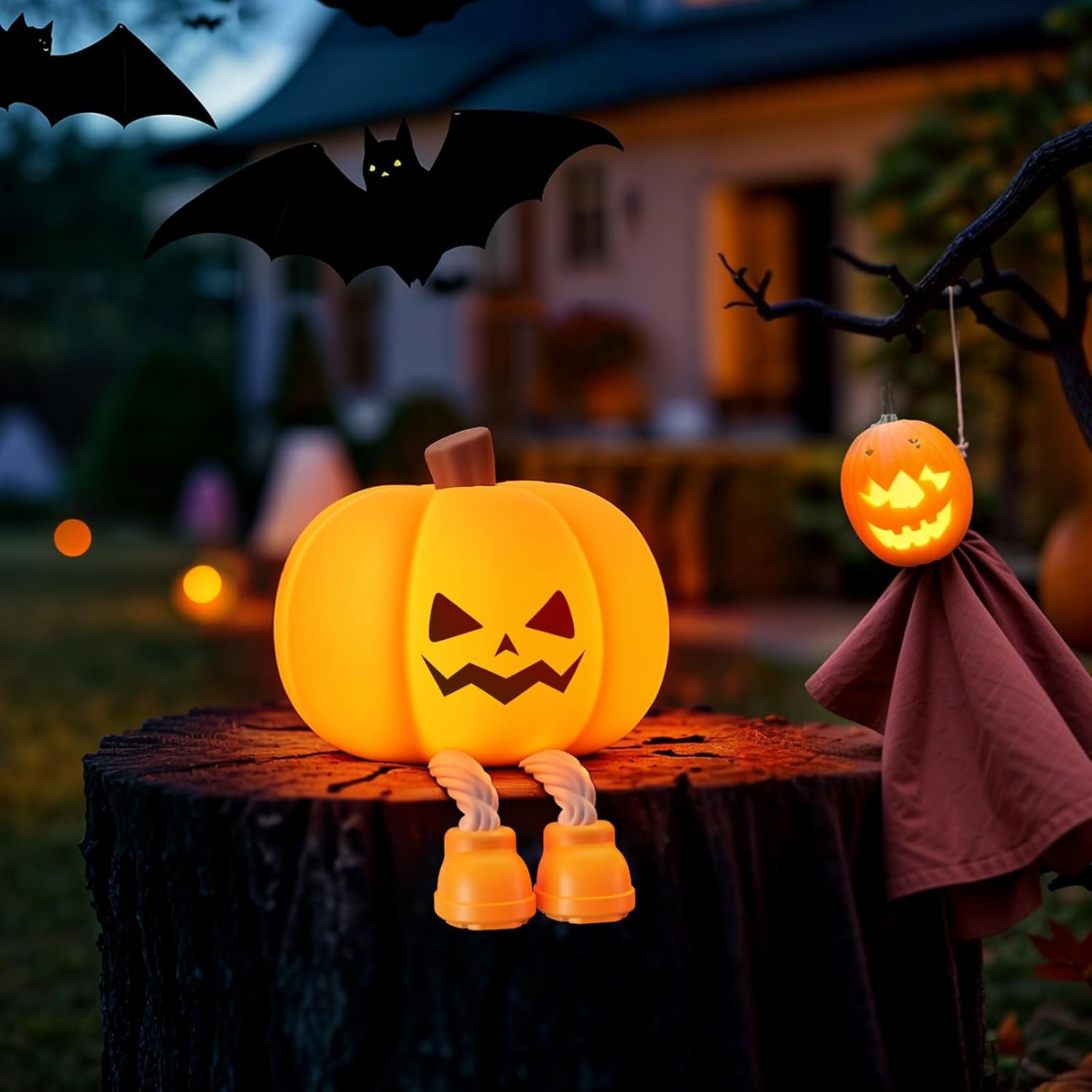 Lampka nocna w kształcie dyni na Halloween dla dzieci, ładowalna, dekoracyjna, silikonowa, dotykowa, 3 poziomy jasności