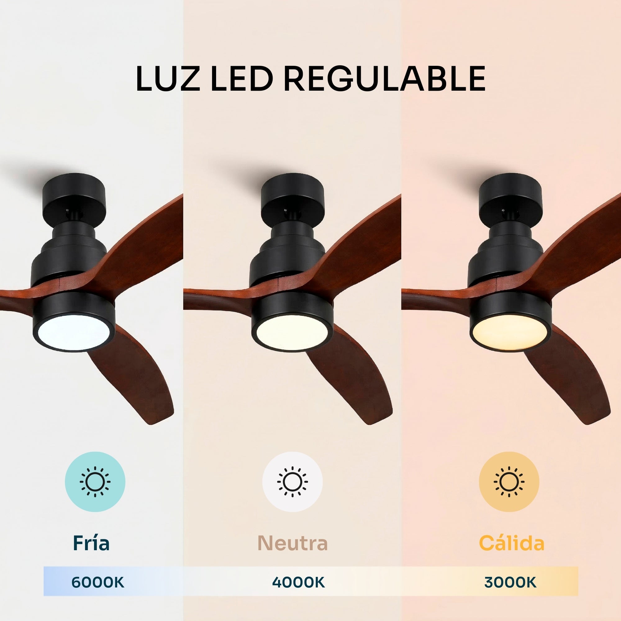 Mellerware - Ventilateur de plafond Brizy Bright | 40W | 6 vitesses | Ultra silencieux | 3 pales Ø132 cm | Fonction été/hiver | LED | Darkwood - 2