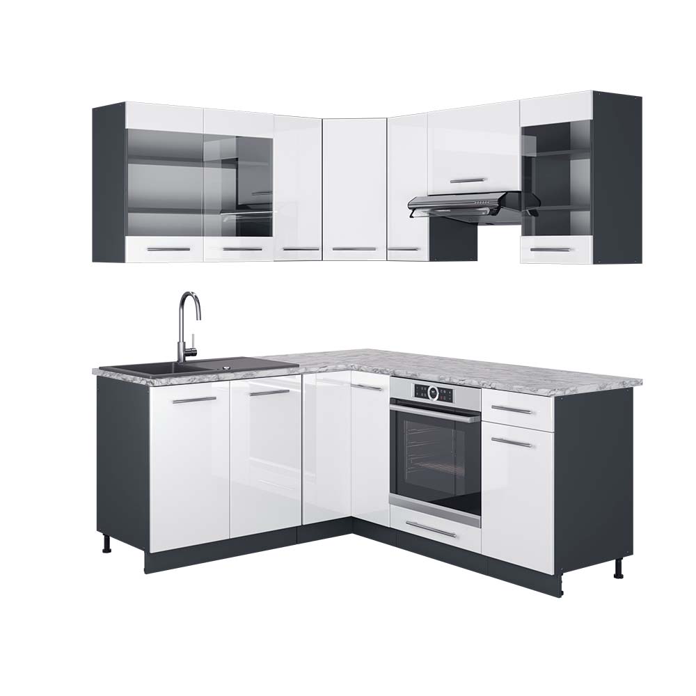 VICCO Cuisine En Angle Fame-line, Anthracite Maison De Campagne/blanc