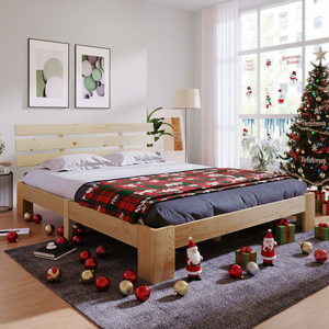 Lit Simple 90x200 Cm En Pin Massif Naturel - Avec Tête De Lit Et Sommiers Lattes, Sans Matelas - Pour Ado, Adulte, Chambre D'amis