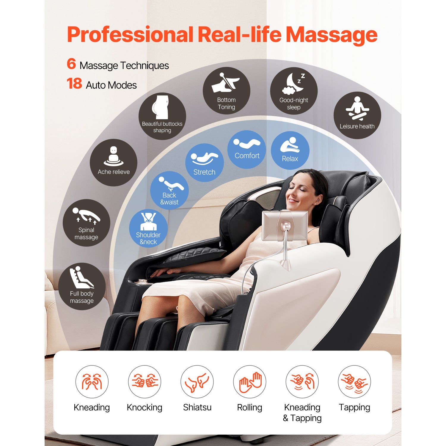 Fauteuil de massage SucceBuy avec rail SL, fauteuil inclinable de relaxation 3D, zero gravite, 18 programmes automatiques, fonction chauffante - 2