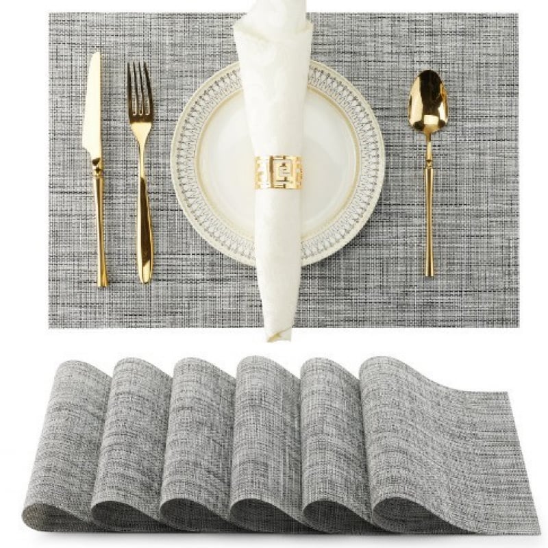 Podkładki (zestaw 6 szt.) Podkładki z PVC, wodoodporne, termoizolacyjne, antypoślizgowe, odporne na olej, zmywalne - szare