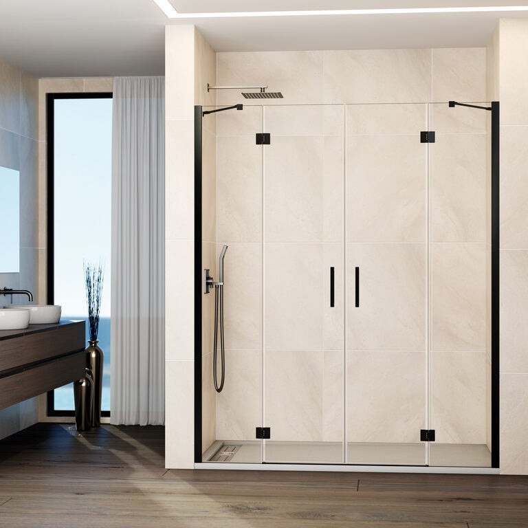 Paravan frontal GLASS 2 panouri fixe + 2 uși batante 172.5 cm (169,5-175,5; 40+50+50+40) titan sticlă transparentă