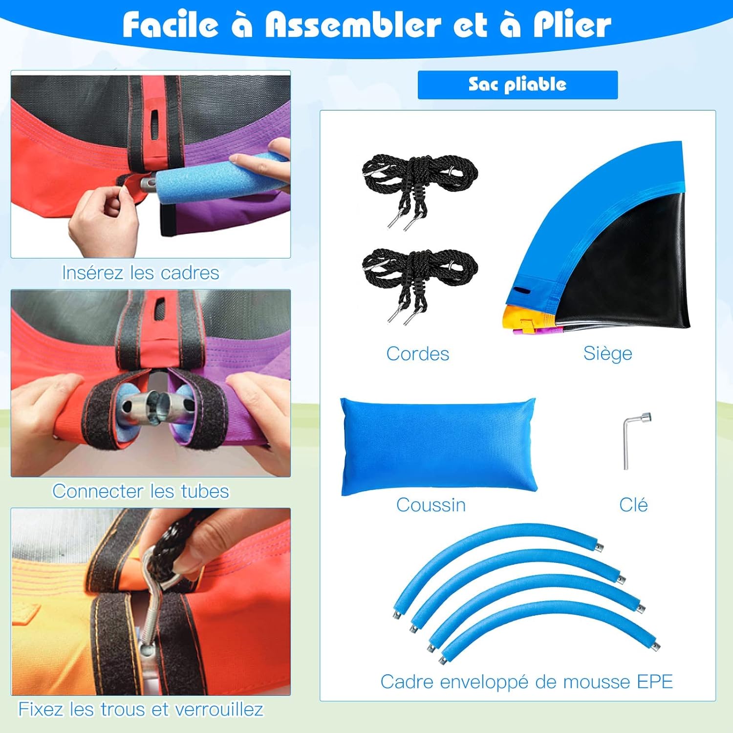 Balancoire Nid d’Oiseau Rond, Balancoire de Jardin en Tissu Oxford et PP, Ø100CM,Charge Maximale 150KG, pour Enfant/Adulte(Multicolore(avec Coussin)) - 7