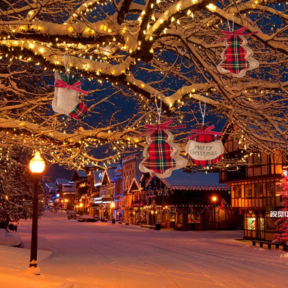 Adornos colgantes para árbol de Navidad: 8 adornos festivos con forma de bola, media y campana para fiestas y eventos - Decoración del hogar - 5